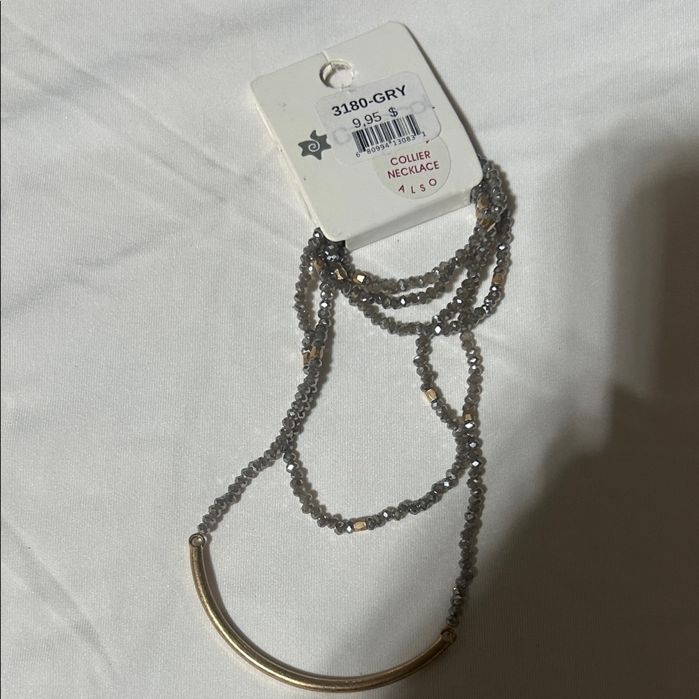 Chic Gray and Gold Beaded Necklace